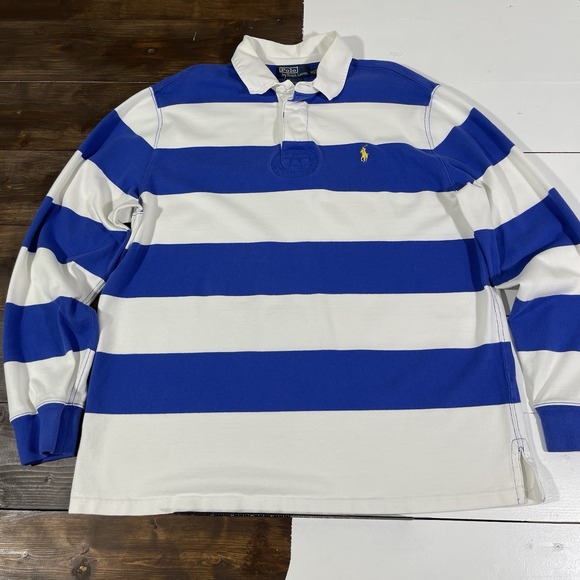 Polo Ralph Lauren Other - Vintage 90s Polo Ralph Lauren Rugby Shirt Men's Sz XL Royal Blue White Stripe